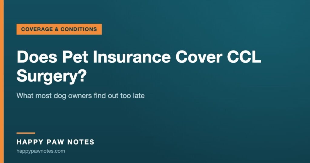 Navy cover reading Does Pet Insurance Cover CCL Surgery? — Happy Paw Notes