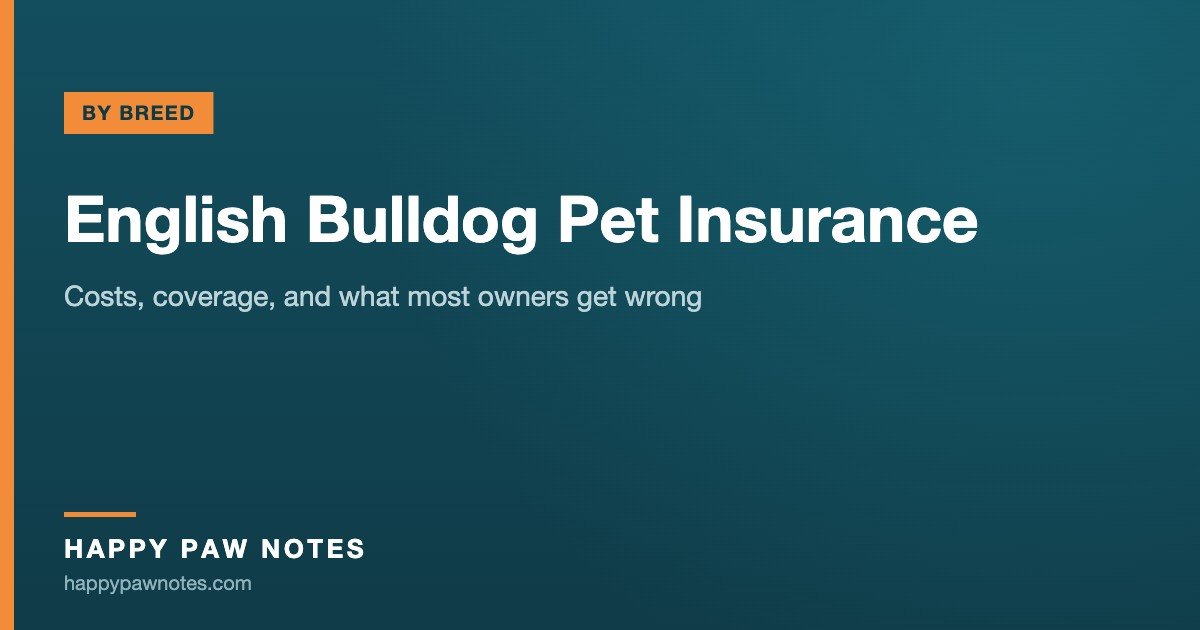 Navy cover reading English Bulldog Pet Insurance — Happy Paw Notes
