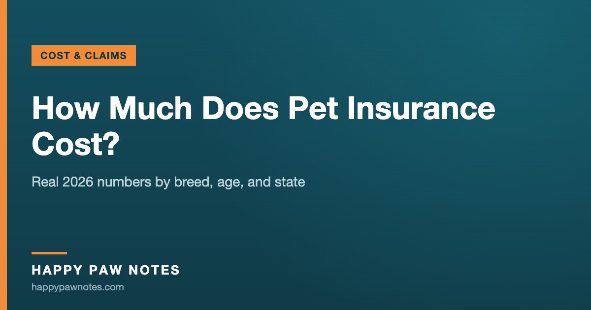 Navy cover reading How Much Does Pet Insurance Cost? — Happy Paw Notes