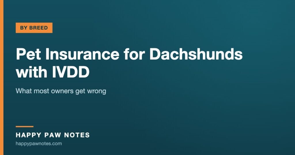 Navy cover reading Pet Insurance for Dachshunds with IVDD — Happy Paw Notes