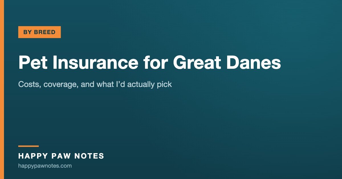 Navy cover reading Pet Insurance for Great Danes — Happy Paw Notes