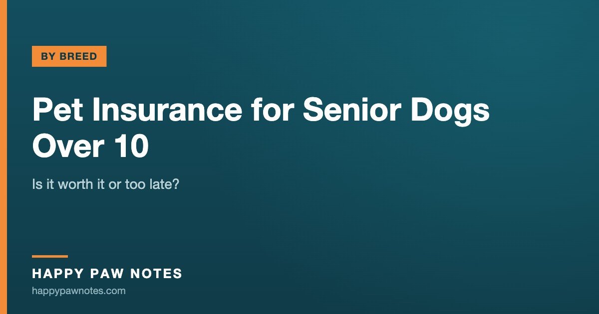 Navy cover reading Pet Insurance for Senior Dogs Over 10 — Happy Paw Notes