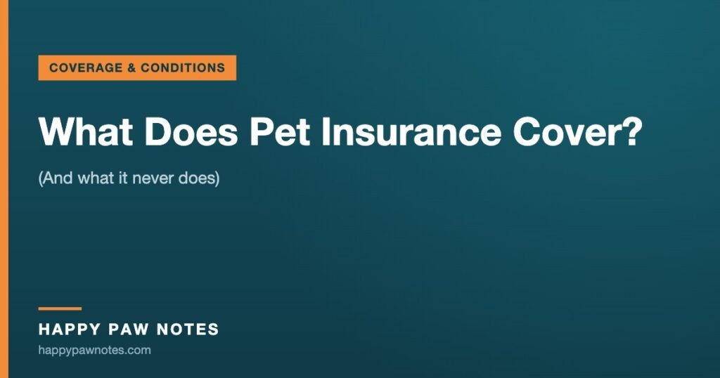 Navy cover reading What Does Pet Insurance Cover? — Happy Paw Notes