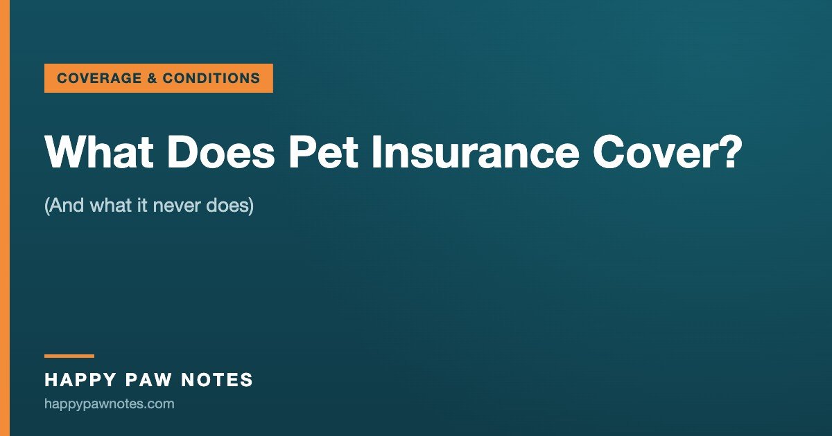 Navy cover reading What Does Pet Insurance Cover? — Happy Paw Notes